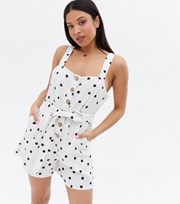 New Look Petite White Spot Belted Button Front Playsuit